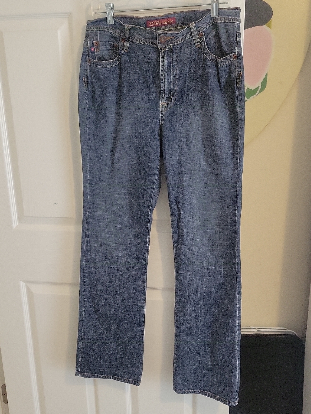 Z Cavaricci Jeans Blue Denim Worn True Straight Mid Rise Retro Vintage Womens 14